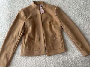 Philosophy Camel Brushed Knit Mock Neck Short Jacket with Gold Buttons